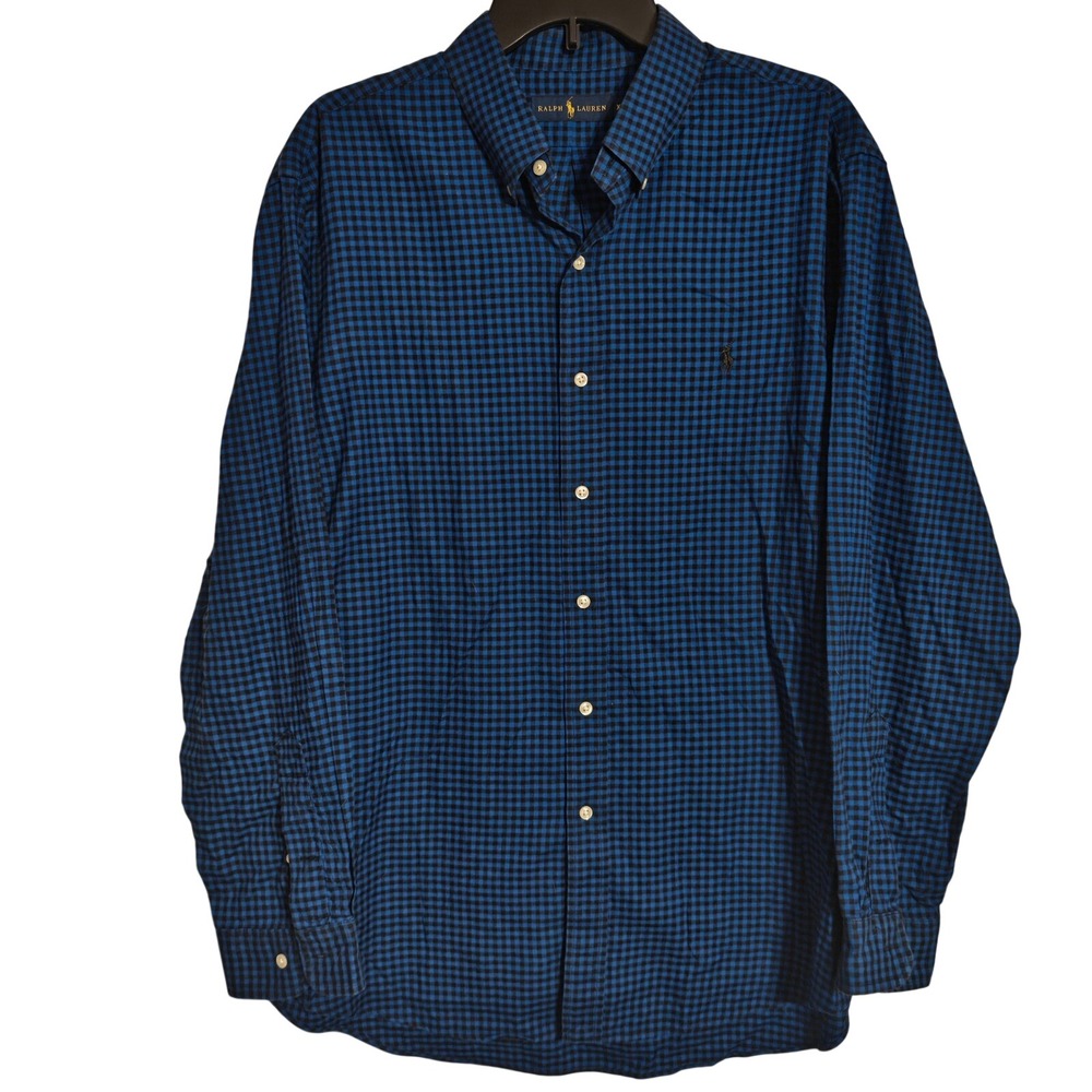 Ralph Lauren Mens XL Blue Black Gingham Check Button Down Shirt Long Sleeve